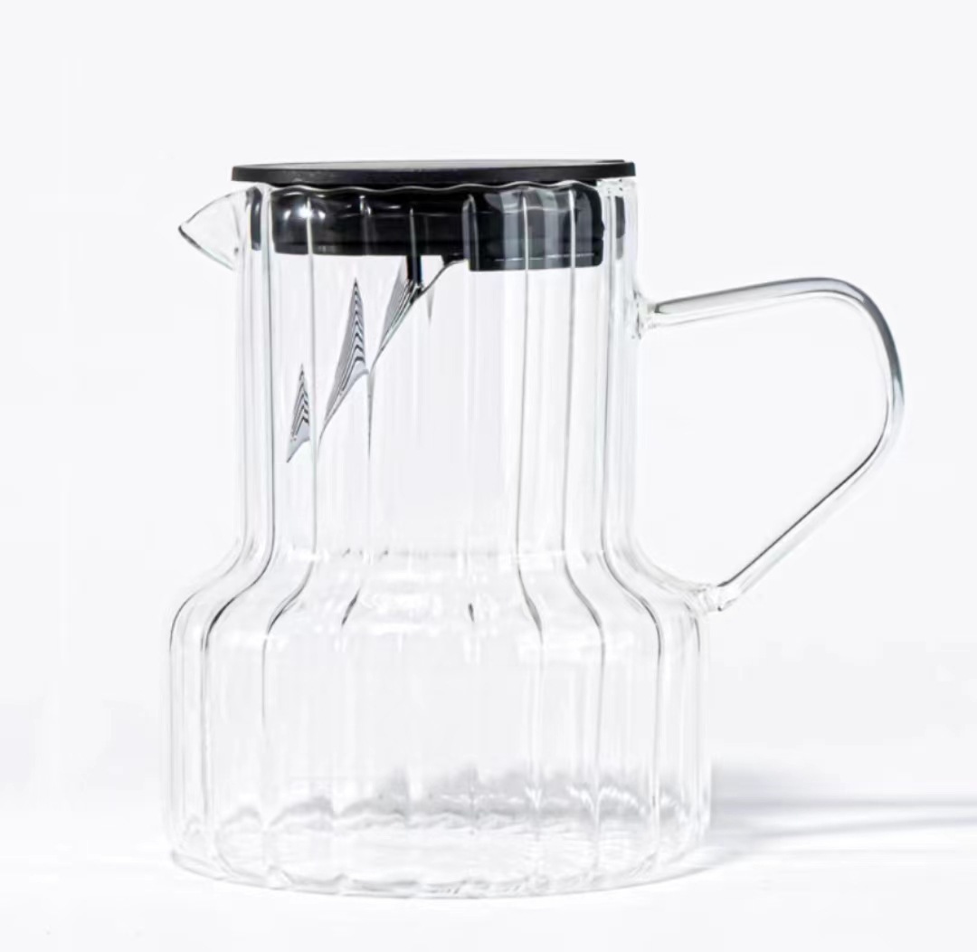 Hand Punch Glass Coffee Maker Set Vertical Pattern Borosilicate Glass Coffeepot Brew Cup Household Coffee Teapot