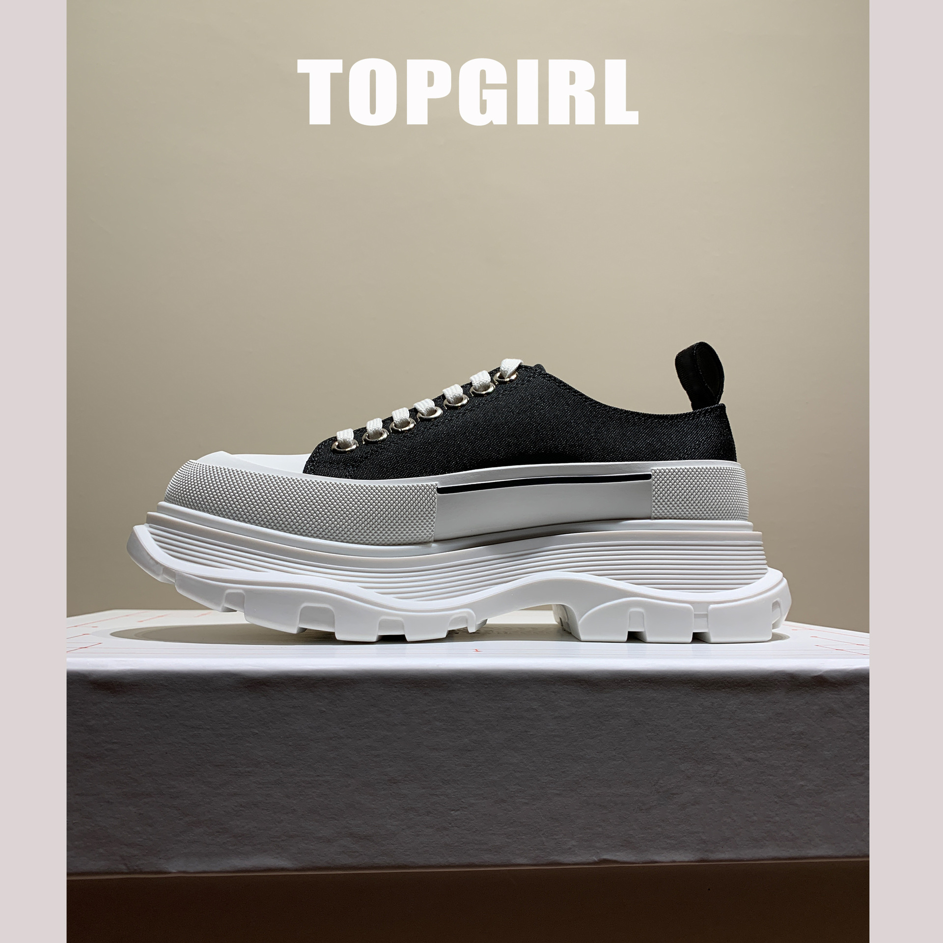 2023夏季新款麦昆帆布鞋低帮老爹鞋百搭厚底松糕小白鞋