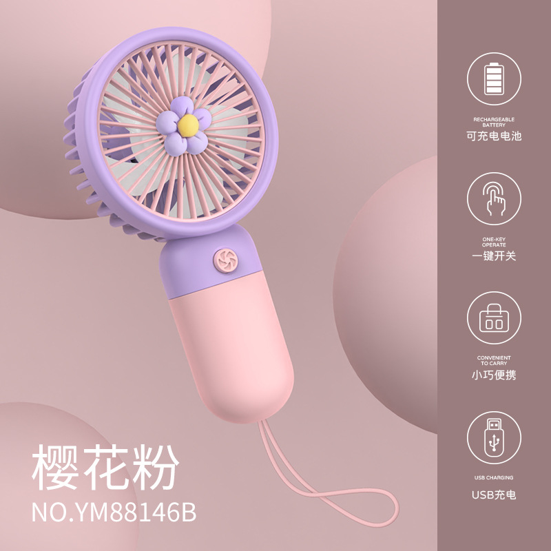 New Flower Mini Usb Rechargeable Fan Portable Three-Gear Cartoon Small Large Wind Pocket Fan Manufacturer