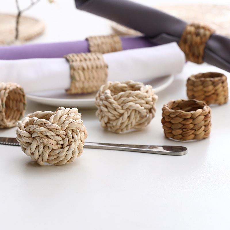 厂家直供葫芦草餐巾环草编环西餐厅餐巾扣口布圈编织蒲草餐环批发