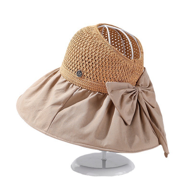 Sun Hat Female Summer Uv Protection Face Cover Sun-Proof Hat Air Top Big Brim Foldable Ponytail Beach Sun Hat