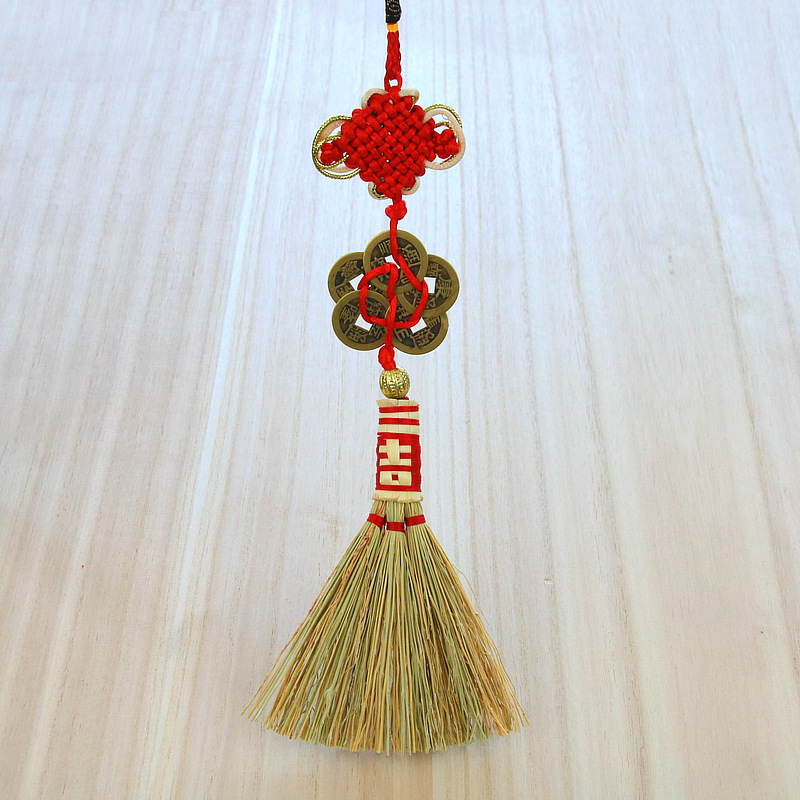 Baby Bedside Small Broom Baby Shock Kaoliang Seedling Broom Housewarming Decoration Supplies Five Emperors Copper Coins Broom Pendant