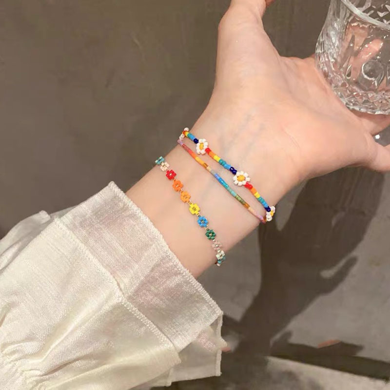 Korean Style Colorful Beaded Bracelet Flower Niche Bracelet Design Dopamine Bracelet Versatile Personality Style Knitting Accessories