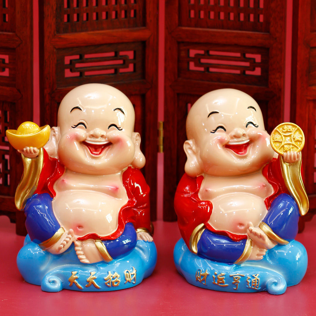 大号q版弥勒佛小财神爷笑佛办公室桌面招财保平安树脂装饰品摆件