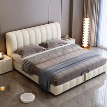 p！现代简约科技布床实木双人床布艺床轻奢网红床主次卧床1.8m软