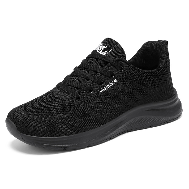 2024 Spring New Simple Men's Shoes Pure Black Sports Leisure Shoes Lightweight Breathable Couple Flying Woven Shoes