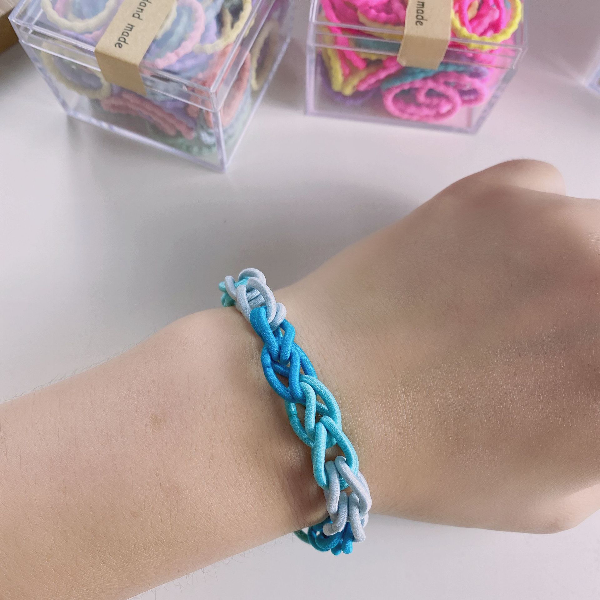 小红书同款彩虹编织手环小皮筋diy小发圈闺蜜情侣手链礼物少女 心