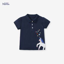 Little maven2024夏款女童短袖T恤纯棉贴布绣潮流上衣儿童Polo衫