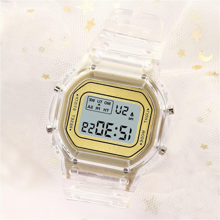 Factory Direct Sales New Transparent Small Square Watch Women's Transparent Strap Fashion Transparent Wrist Strap Student Electronic Watch