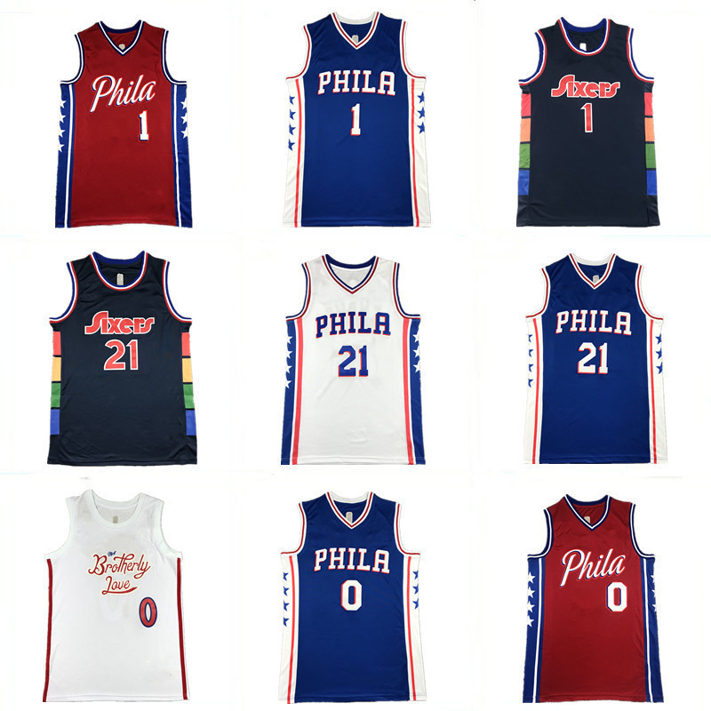 夏季nba球衣76人队1哈登21恩比德0马克西刺绣训练球服运动篮球服