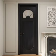 潮盛定制欧法式复古实木复合烤漆门卧室房间门弧形黑色室内平开门