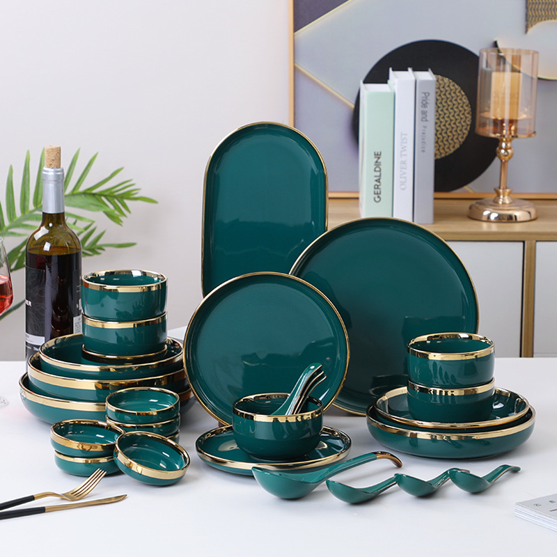 北欧餐具陶瓷套装家用米饭碗鱼盘家用陶瓷汤碗碟菜盘勺子餐具套装