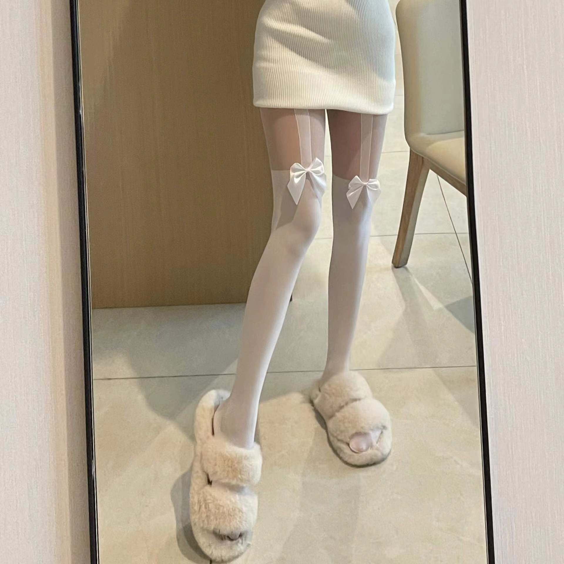 日系女吊带蝴蝶结假高筒拼接连裤袜过膝假大腿吊带袜性感打底丝袜