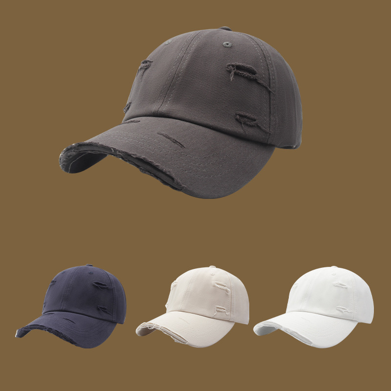 korean style new ripped baseball hat men‘s distressed sun hat outdoor casual sun-proof sun-proof peaked cap women