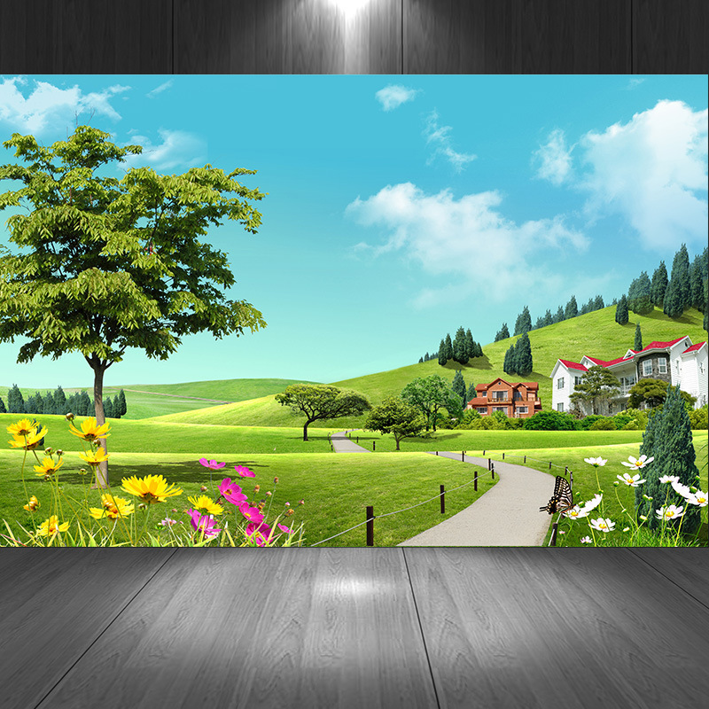 墙贴画自粘防水3d立体大自然风景森系绿色清新背景墙壁画壁纸墙纸