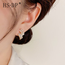 法式高级感气质精致珍珠锆石圆弧耳钉女小巧轻奢简约s925银针耳环