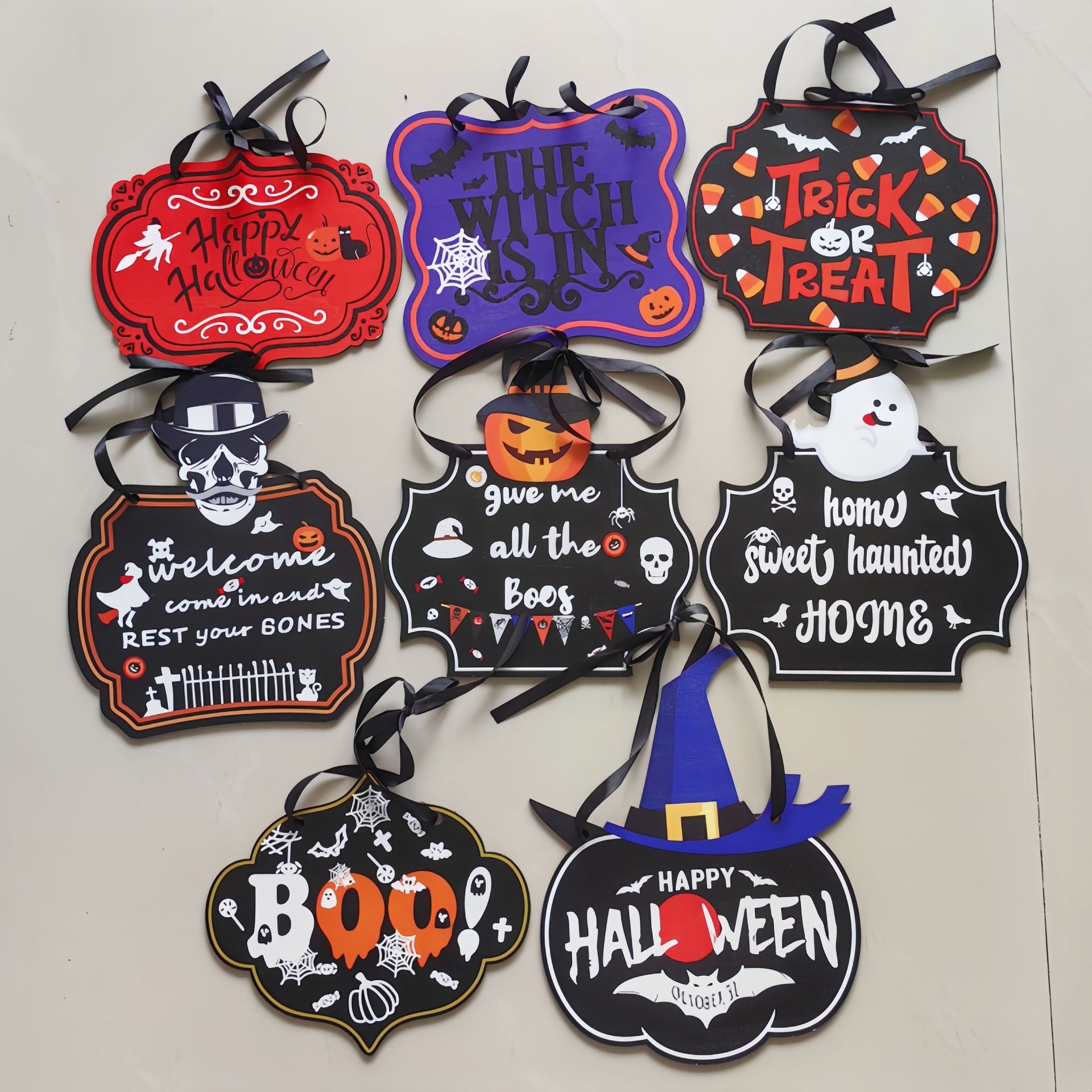 跨境万圣节装饰挂件挂牌门牌鬼节派对布置毛毡挂饰场景布置道具