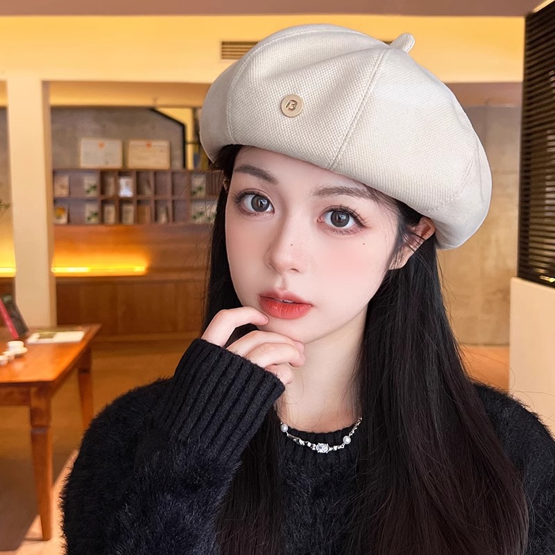 韩系显脸小贝雷帽女英伦复古八角帽春秋时尚百搭气质文艺画家帽子