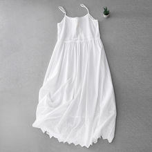 实拍白色吊带连衣裙女2023夏季新款小清新纯棉无袖刺绣拼接长裙