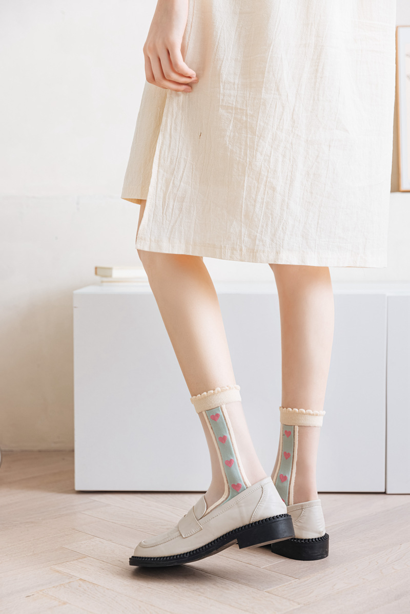 2022新款卡丝袜子女日系格子爱心可爱ins网红堆堆袜夏季超薄女袜