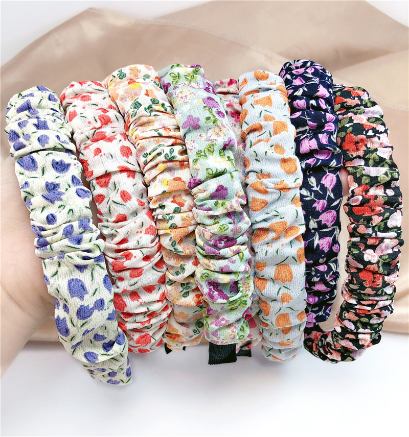 Korean Retro Ins Floral Pleated Fabric Headband Super Fairy out Female Fresh Headband Internet Celebrity Headband Hair Accessories