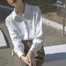 T白色长袖雪纺衬衫女春季时尚洋气职业正装设计感气质内搭衬衣上