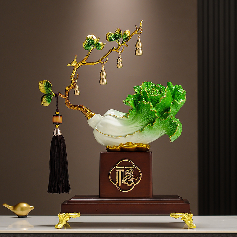 高档招财白菜摆件新中式客厅玄关酒柜电视柜办公室装饰品乔迁礼品