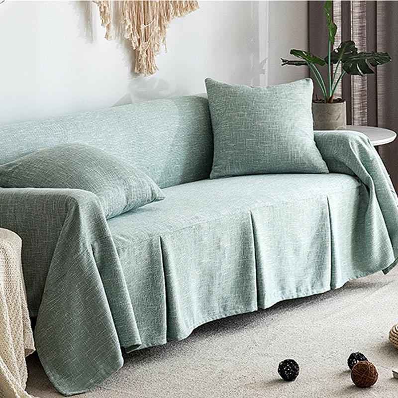 老式三人沙发巾纯色沙发垫四季通用出租屋沙发大盖布米白色灰绿粉