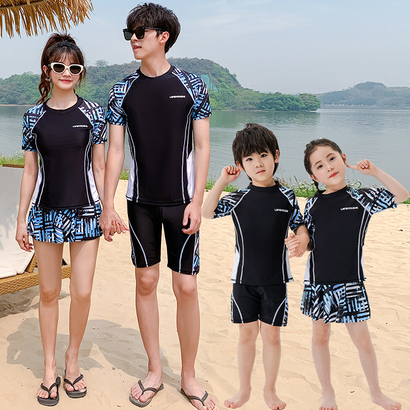 一家四口家庭装泳衣情侣泳装分体两件套男女童亲子装冲浪服亚马逊