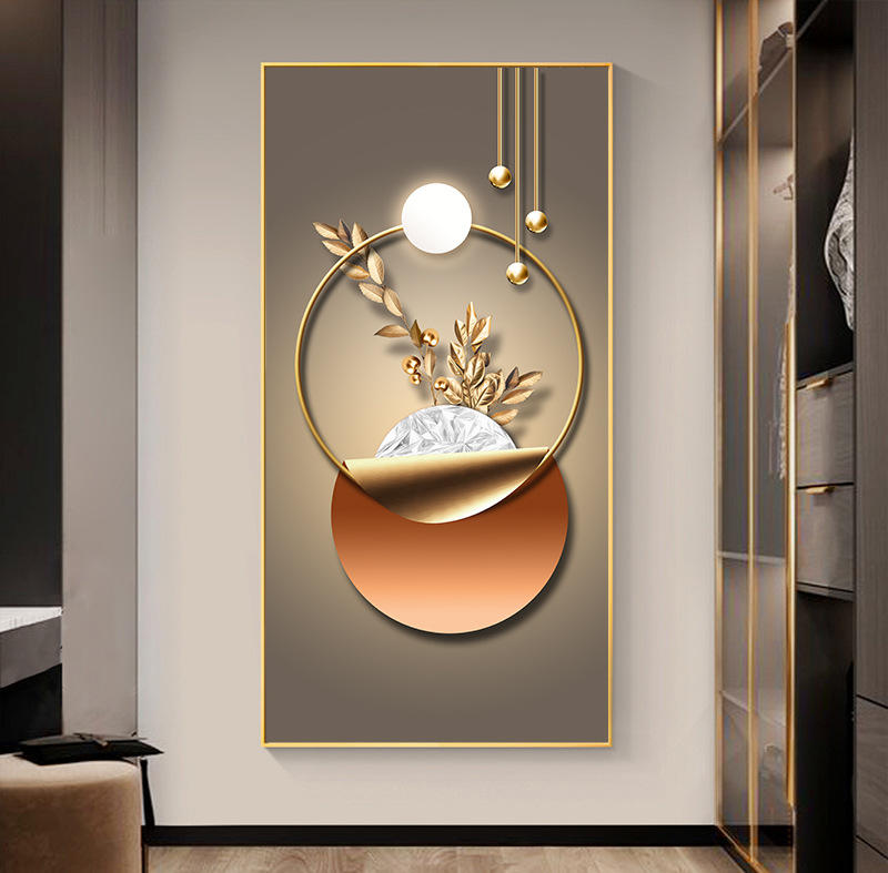 入户玄关装饰画现代竖版进门客厅走廊挂画过道背景墙轻奢晶瓷壁画