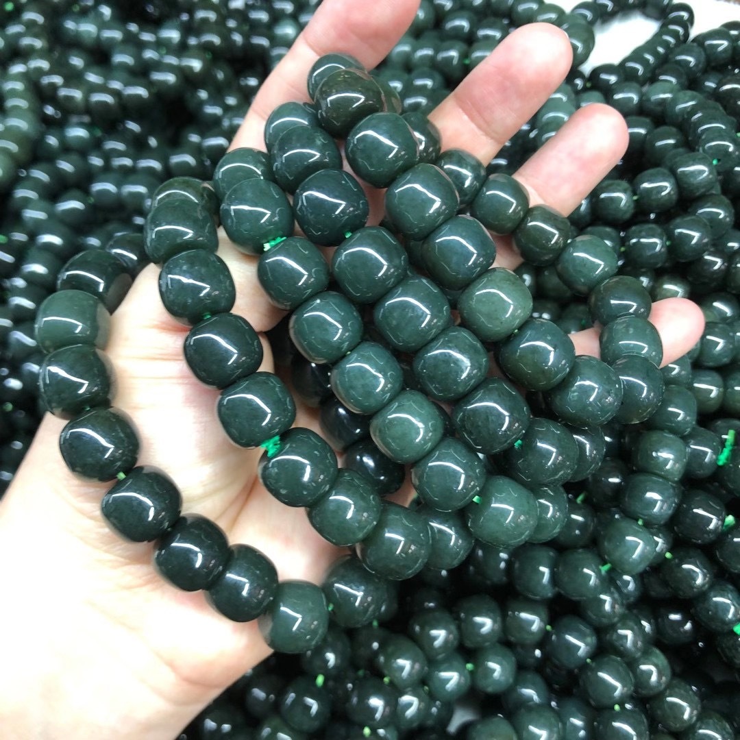 天然和田玉塔青老型珠单圈手串手链 料细温润 diy厂家批发直播