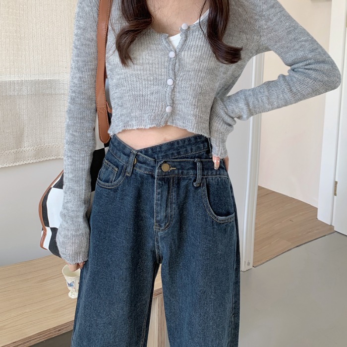 Women's Jeans  Autumn New Korean Style Cross Waist Loose Slimming High Waist Wide Legs Straight Mop Pants