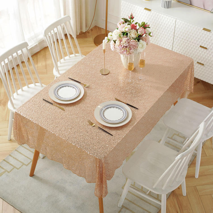 Amazon Hot Selling Product Outdoor Hotel Restaurant Tablecloth Wedding Birthday Party Decoration Golden Sequin Tablecloth