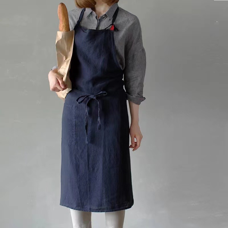棉麻围裙日式韩版厨房美术罩衣美甲奶茶男女兼用包臀围兜围腰可印