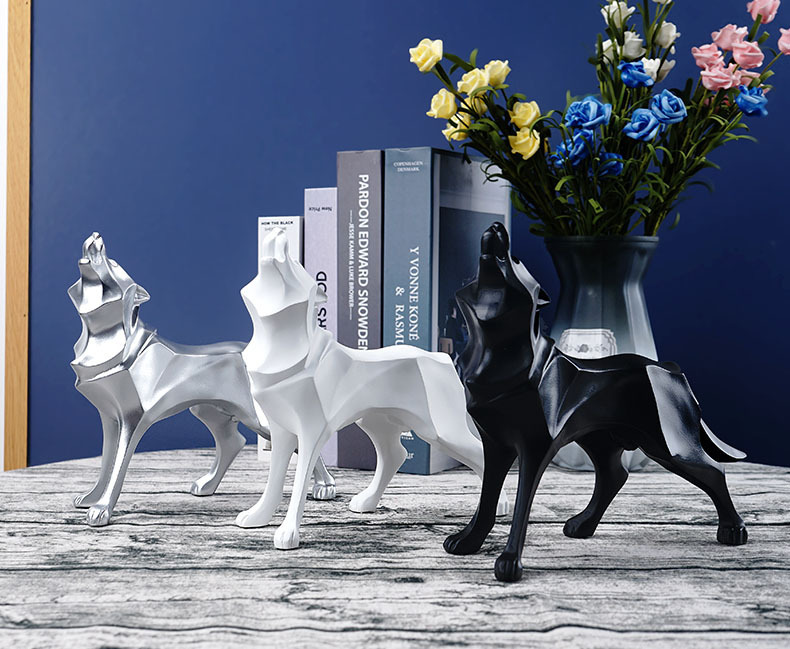 北欧风几何狼动物造型树脂摆件创意家居客厅办公桌工艺品装饰摆饰