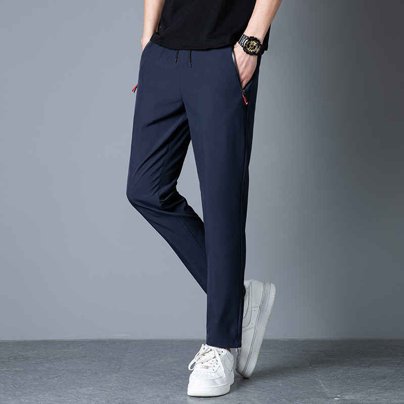 Summer Casual Ice Silk Leggings Men's Thin Breathable Men's Pants Fashionable Loose Straight Air Conditioning Ankle-Length Pants Men's 8021