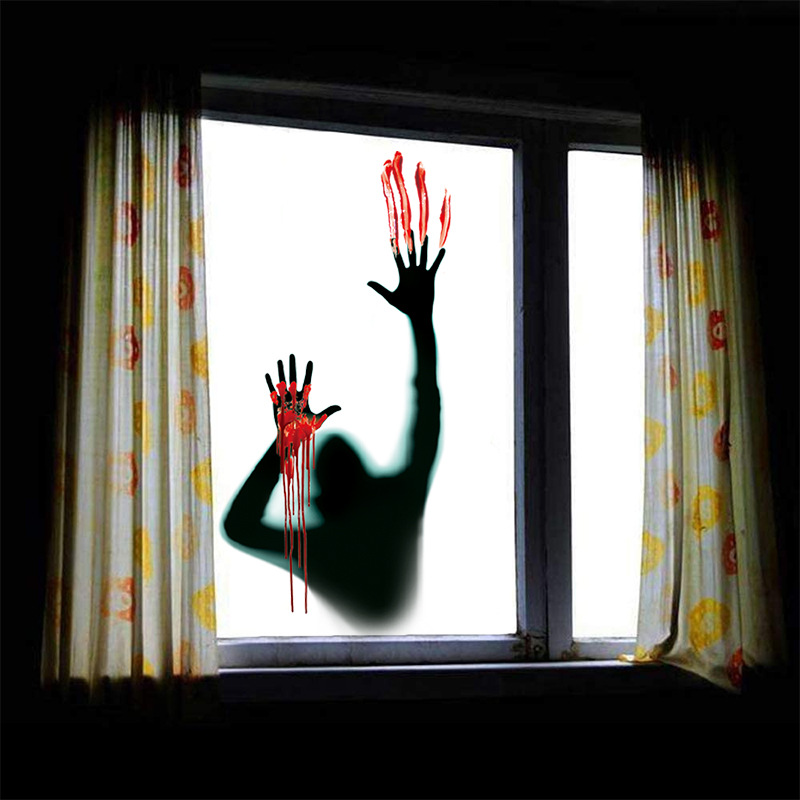 万圣节黑影玻璃贴pvc欧美墙贴新款外贸贴纸恐怖血手印卫生间门贴
