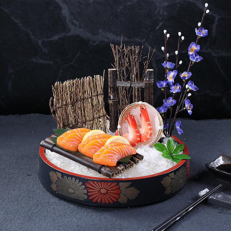 日料刺身摆盘装饰竹篱笆竹排盘饰花草日式烤肉店菜品拼盘摆件点缀