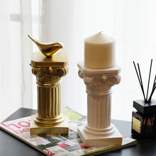 ins复古家居摆件罗马柱烛台首饰展示手工雕刻立体描金树脂工艺品