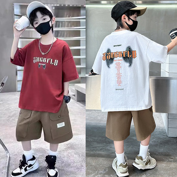 中大男童夏装短袖套装2024新款男孩儿童时髦洋帅气夏季潮衣服网红