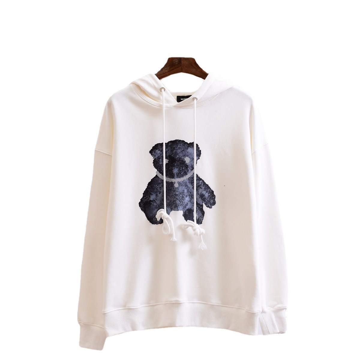 we11done秋冬新款反光印花小熊情侣帽衫宽松圆领长袖男女同款卫衣