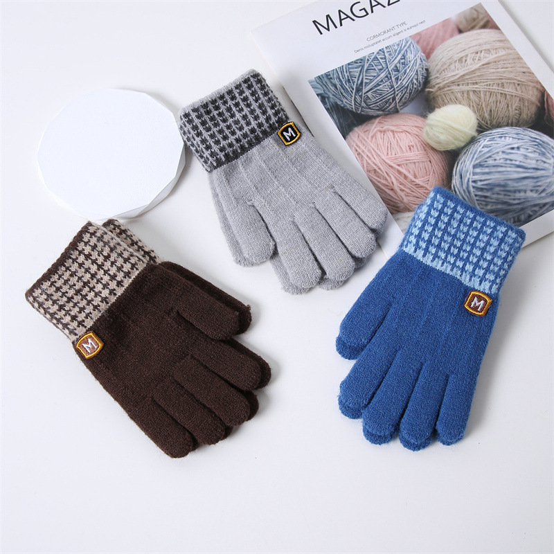 Gloves for Kids Fleece-Lined Knited Glove Full Fingers Knitted Gloves Warm Mitten
