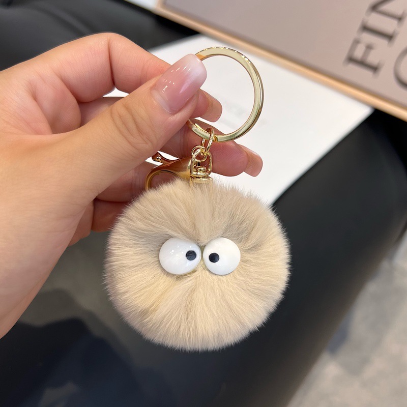 Cute Rex Rabbit Fur Small Fur Ball Keychain Pendant Ins Online Influencer Plush Small Briquette Schoolbag Bag Charm Gift