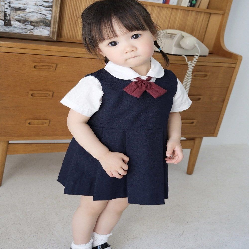 包邮女童幼稚园jk制服裙校服日系学院风夏季短袖背心裙制服套装