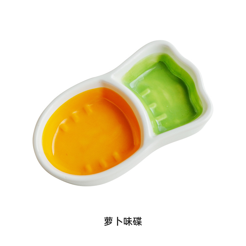 Cute Cartoon Porcelain Grid Saucer Saucer Dish Household Snack Plate Dish Sauce Seasoning Dish Vinegar Dish