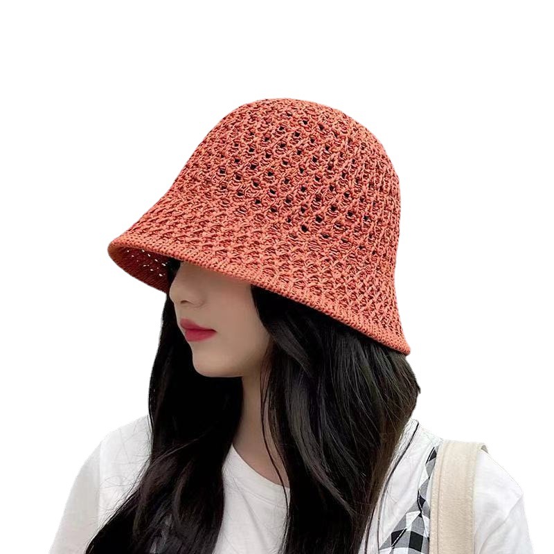 2022 Hat New Bucket Hat Peaked Cap Spring and Summer Japanese Hollow Sun Hat Woven Straw Hat Bucket Hat Women