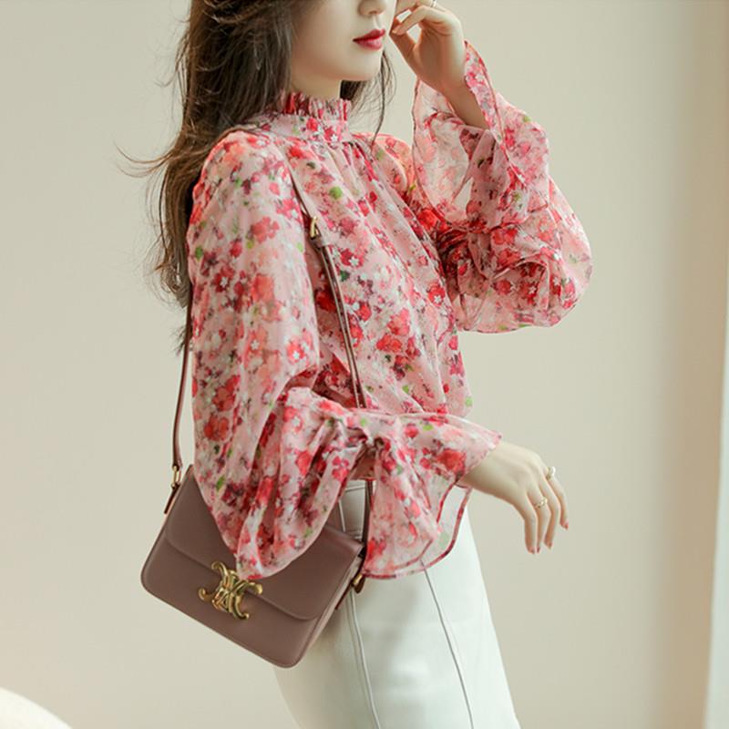 韩版雪纺大碎花衬衫图片