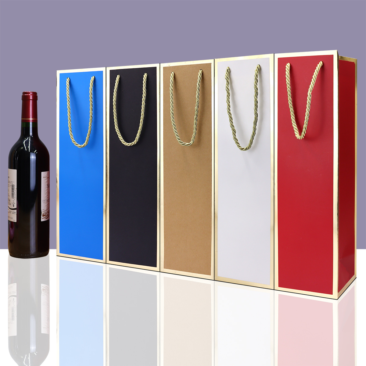 现货红酒礼品纸袋金边商务手提袋情人节葡萄酒logo礼物烫金手提袋