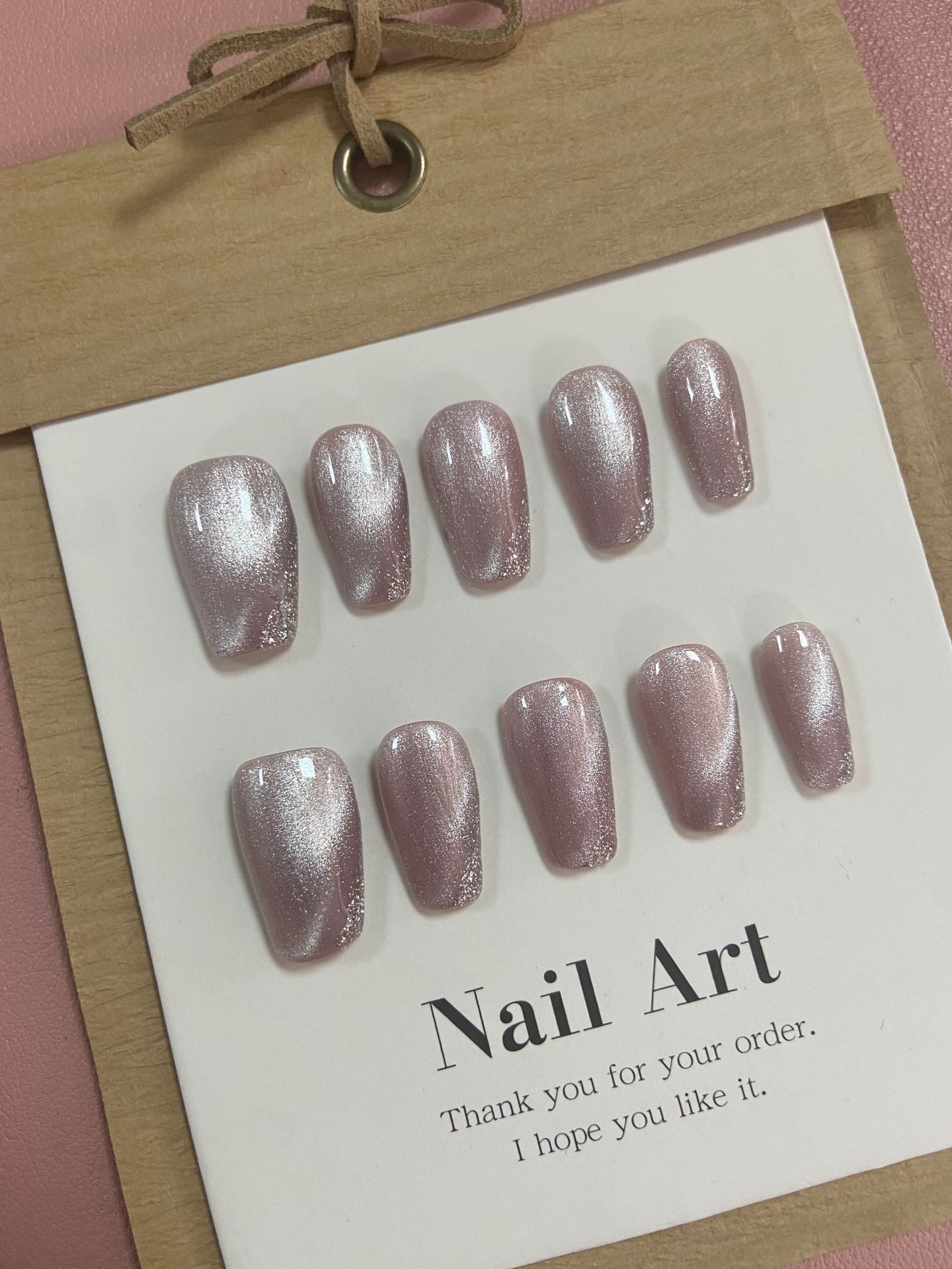 [Real Shot] Internet Celebrity Manicure Handmade Wear Nail Short Pink Beveled Cat Eye Temperament Nail Tip Wholesale