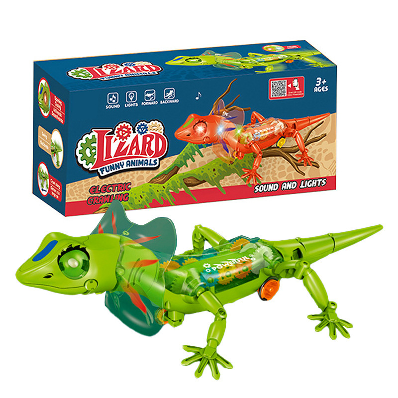 Cross-Border Motor Machine Lizard with Light Sound Effect Gear Rotating Boy Early Education Animal Model Toys Gift